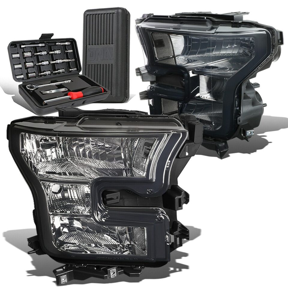 Eco-Friendly Clear 2015-2017 d F150 Pickup Pair Smoked/ Clear Side Headlight Lamps+Tool Box
