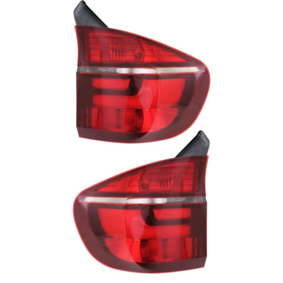 Thickened Gift-Ready Halogen Tail Light Set For 2011-2013 BMW X5 Outer Clear & Red Lens w/ Bulbs 2Pcs