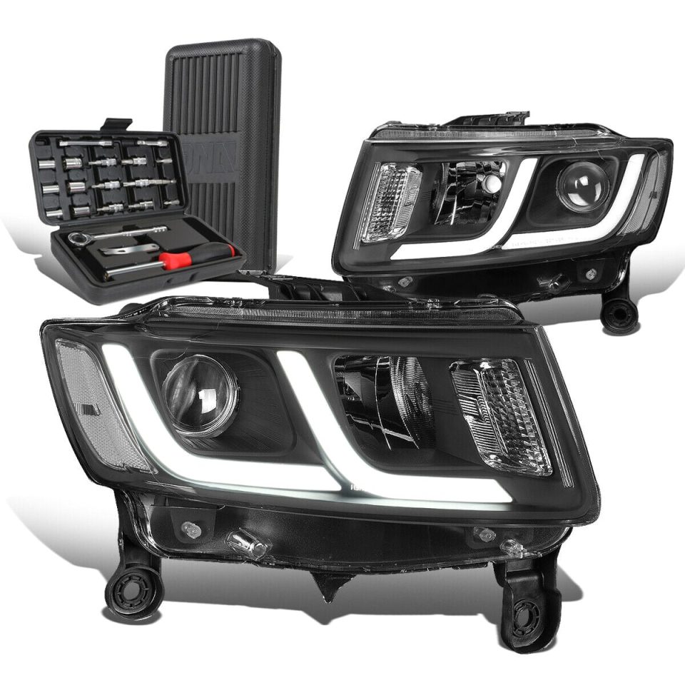 Easy-Clean 2014-2016 Grand Cherokee Pair LED Black Clear Projector Headlights+Too
