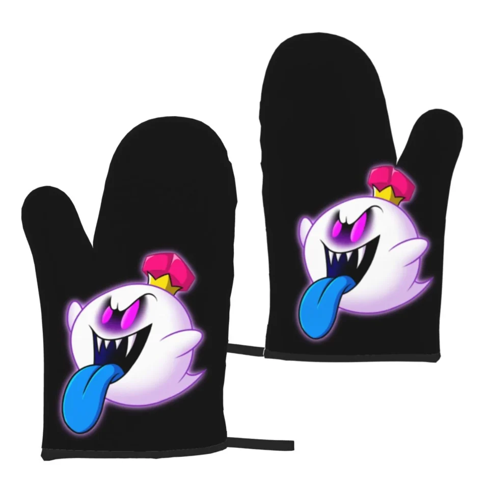 Bamboo Fun Boo Luigi's Mansion Microwave Gloves Heat Resistant Oven Mitts Set Of 2 For Kitchen Cooking Baking Grilling BBQ