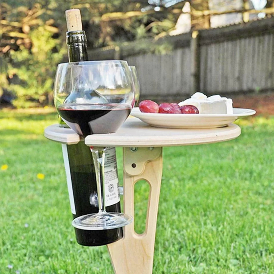 Polished Tomfoto Portable Outdoor Folding Wooden Table Glass Holder for Beach Backyard Picnic Party