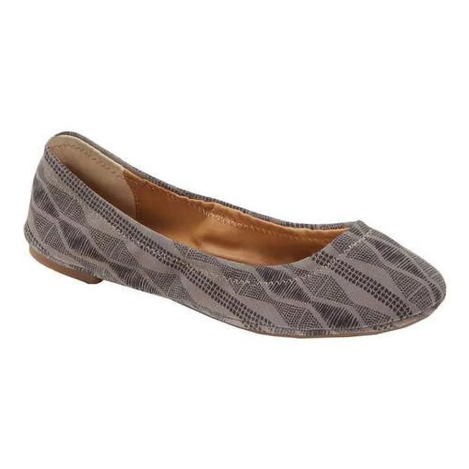 Leak-Proof Durable LUCKY BRAND Womens Gray Geometric Ruched Cushioned Stretch Emmie Round Toe Block Heel Slip On Leather Ballet Flats 8 M