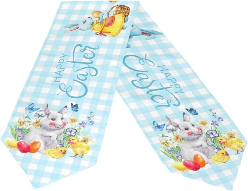 Core Dreamtimes Double Sided Easter Bunny Long Polyester Table Runner 13 x 90 Inches Table Cloth Cover Placemats for Kitchen Dinning Living Home Holiday Decor
