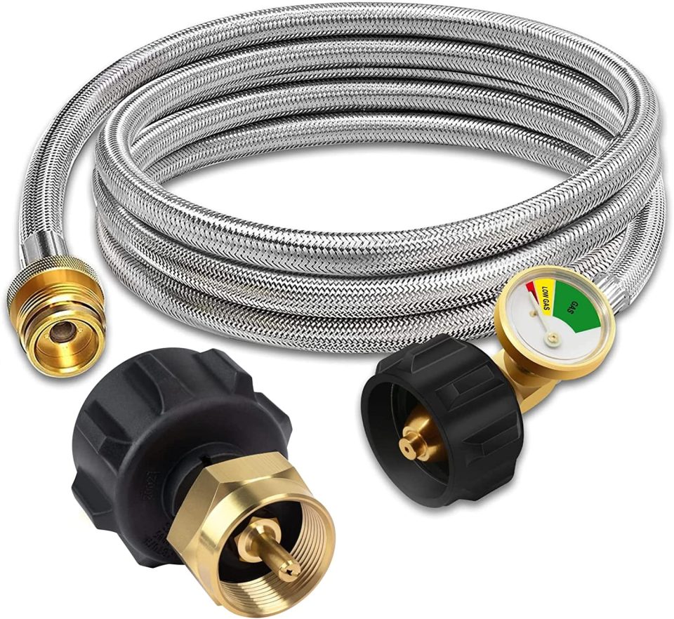 Essential 6 FT Propane Hose Adapter 1lb to 20lb Propane Tank Adapter with Gauge, Stainless Steel Braided Propane Adapter Hose Propane Hose Converter for QCC1/Type1 Propane Tank + Propane Refill Adapter