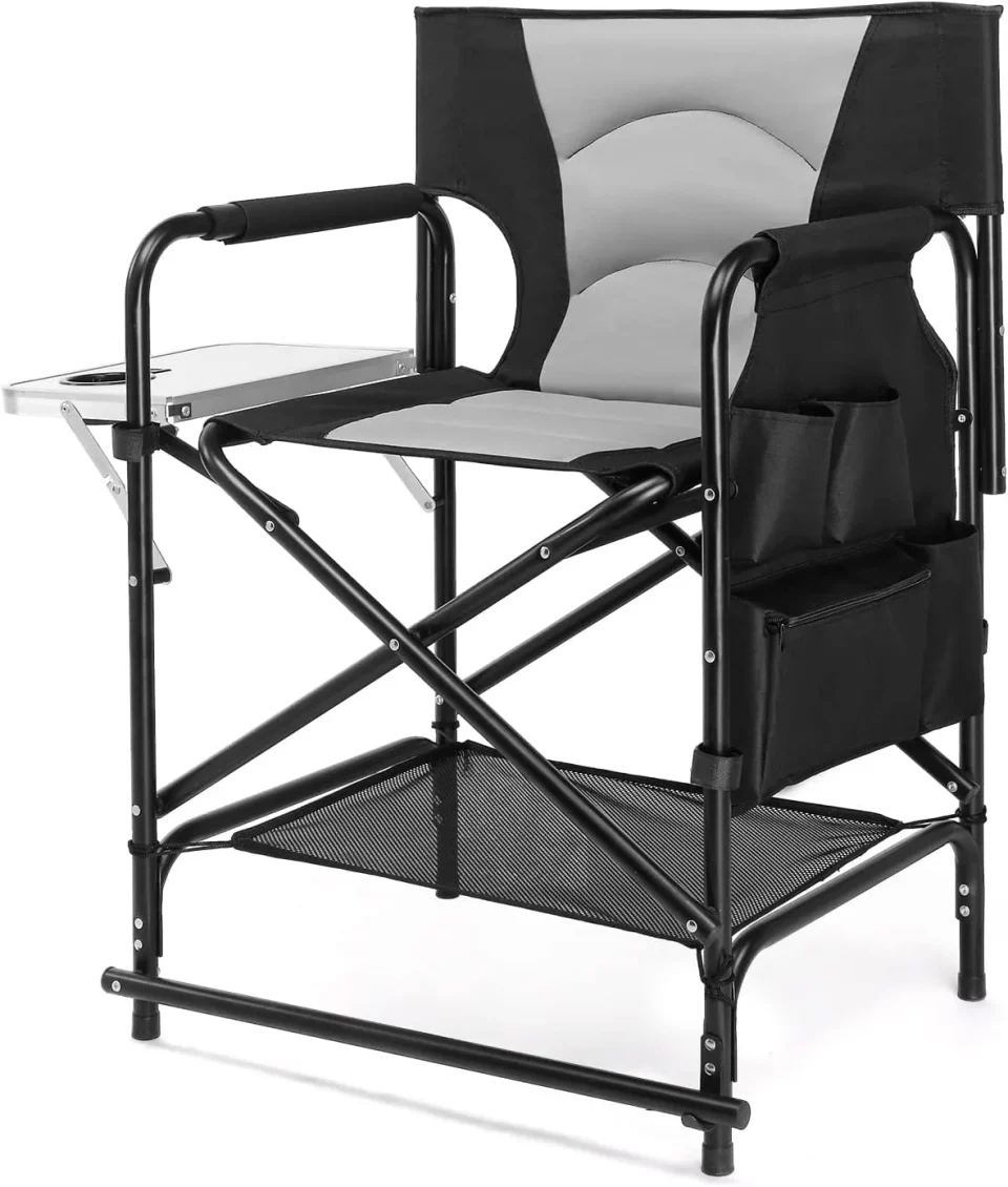 Food-Grade mefeir 22 Directors Camping Chair Camping Folding with Side Table Storage Bag,Portable Makeup Artist Bar Height, Aluminum Frame 300 lbs Capacity,