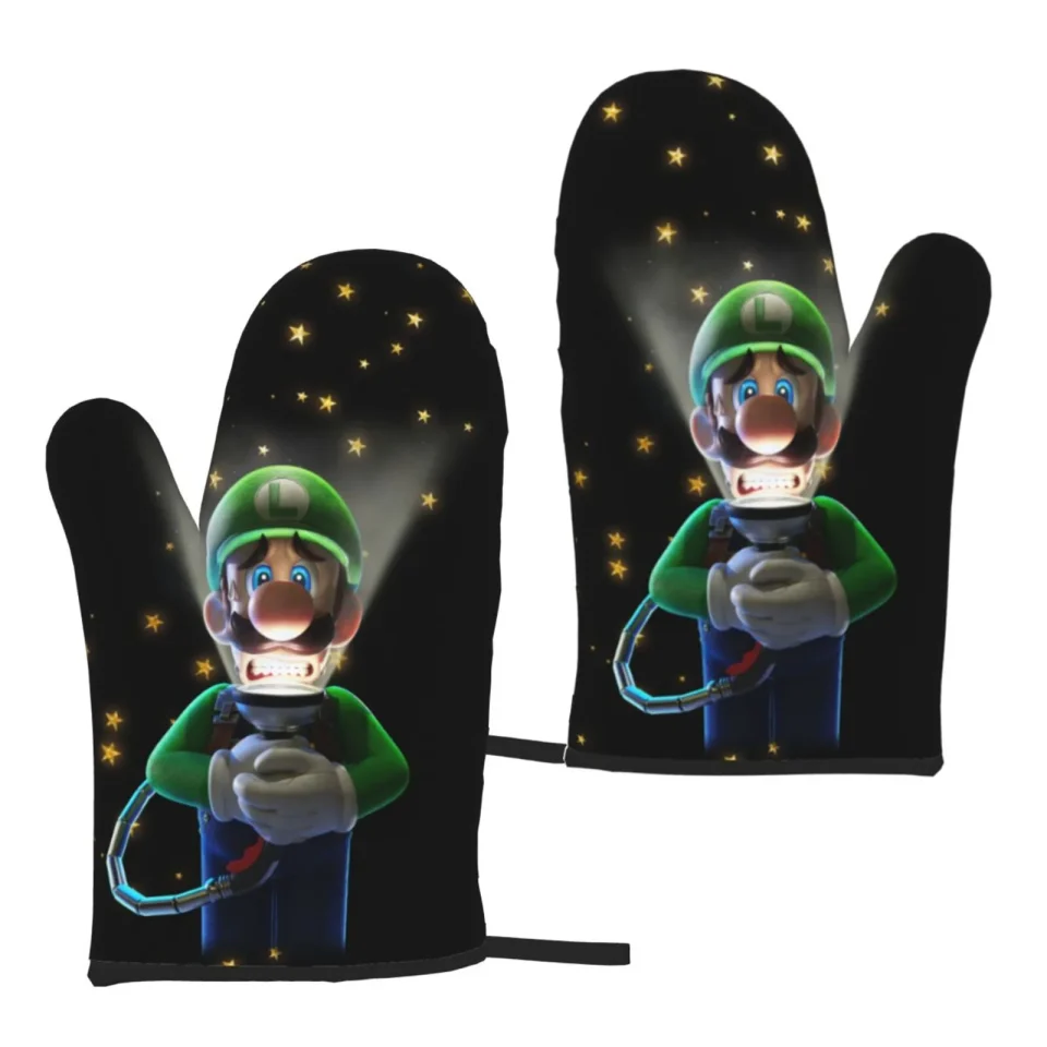 Upgraded Leak-Proof Light Luigi's Mansion Microwave Gloves Heat Resistant Oven Mitts Set Of 2 For Kitchen Cooking Baking Grilling BBQ
