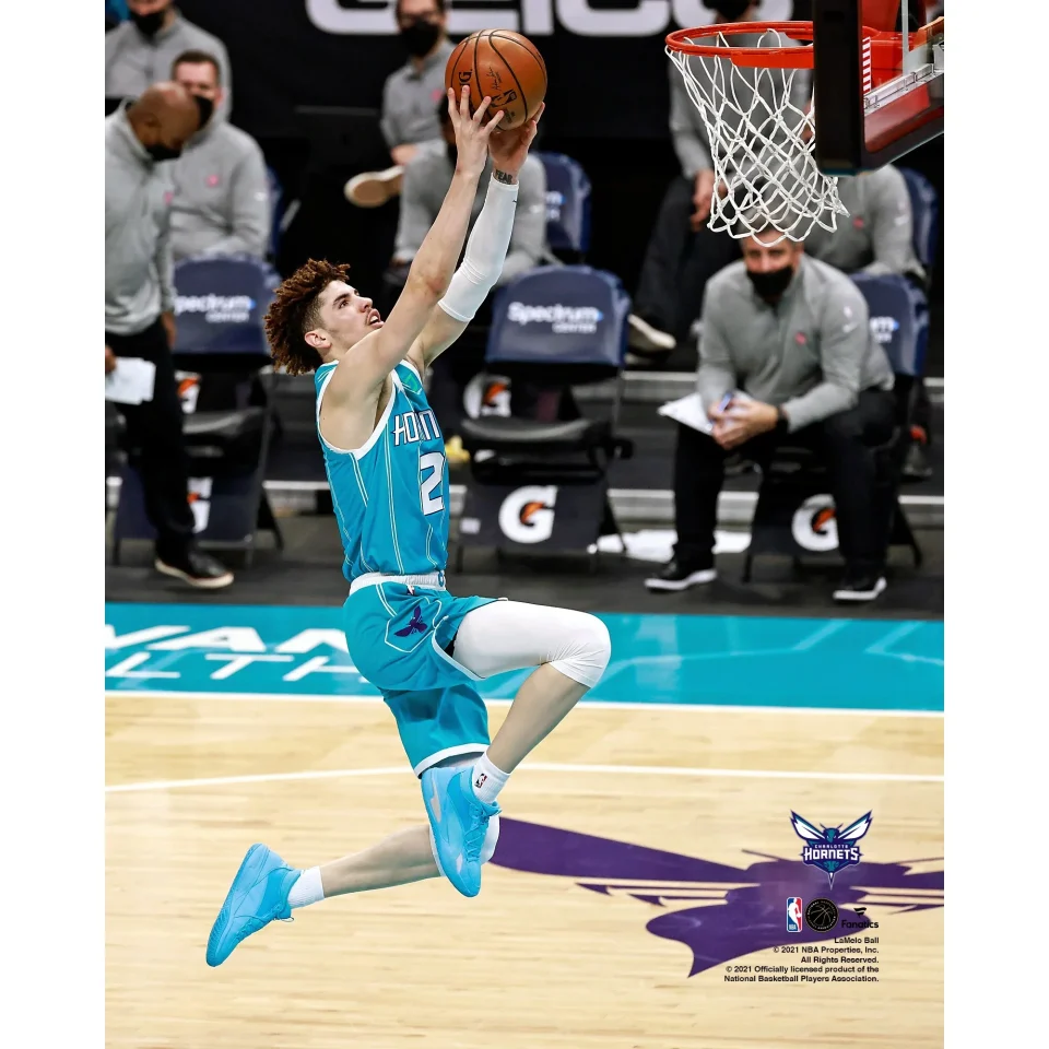 Pure Cast Iron LaMelo Ball Charlotte Hornets Unsigned Dunk vs. Detroit Pistons Photograph