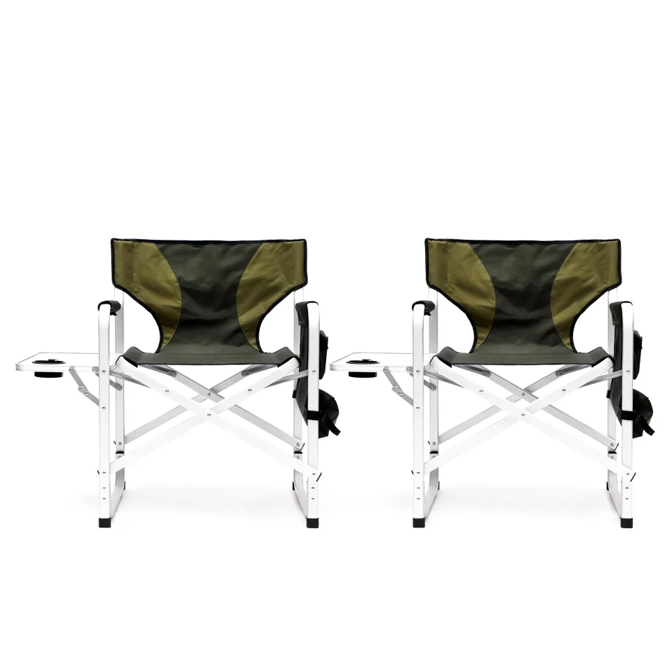 Bamboo Cooking 2-piece Padded Folding Outdoor Chair with Side Table and Storage Pockets; Lightweight Oversized Directors Chair