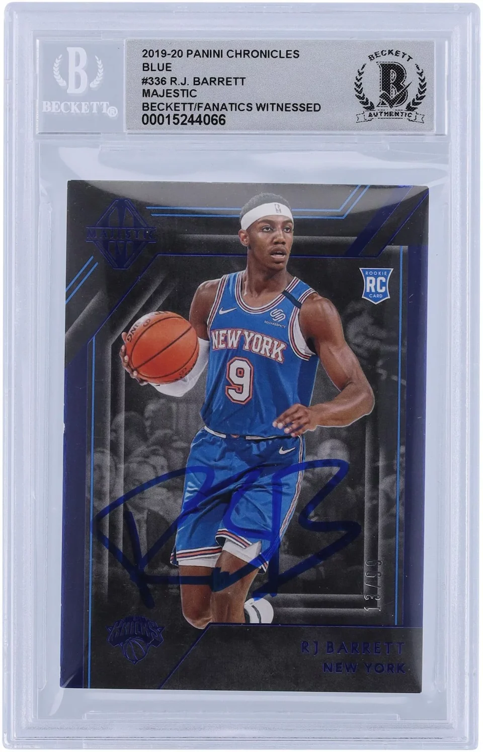 Essential Silicone RJ Barrett New York Knicks Autographed 2019-20 Panini Chronicles Majestic Blue #336 #13/99 Beckett Fanatics Witnessed Authenticated 10 Rookie Card - Fanatics Authentic Certified