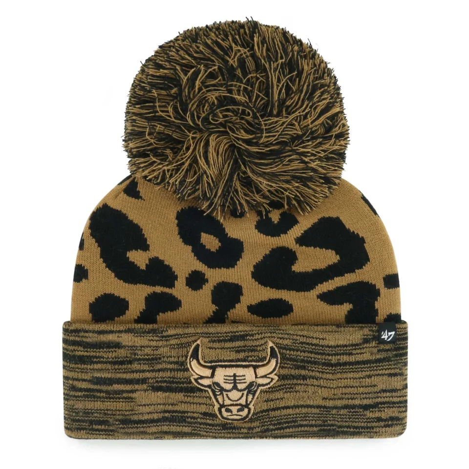 Top-Rated Women's '47 Leopard Chicago Bulls Rosette Cuffed Knit Hat with Pom - OSFA