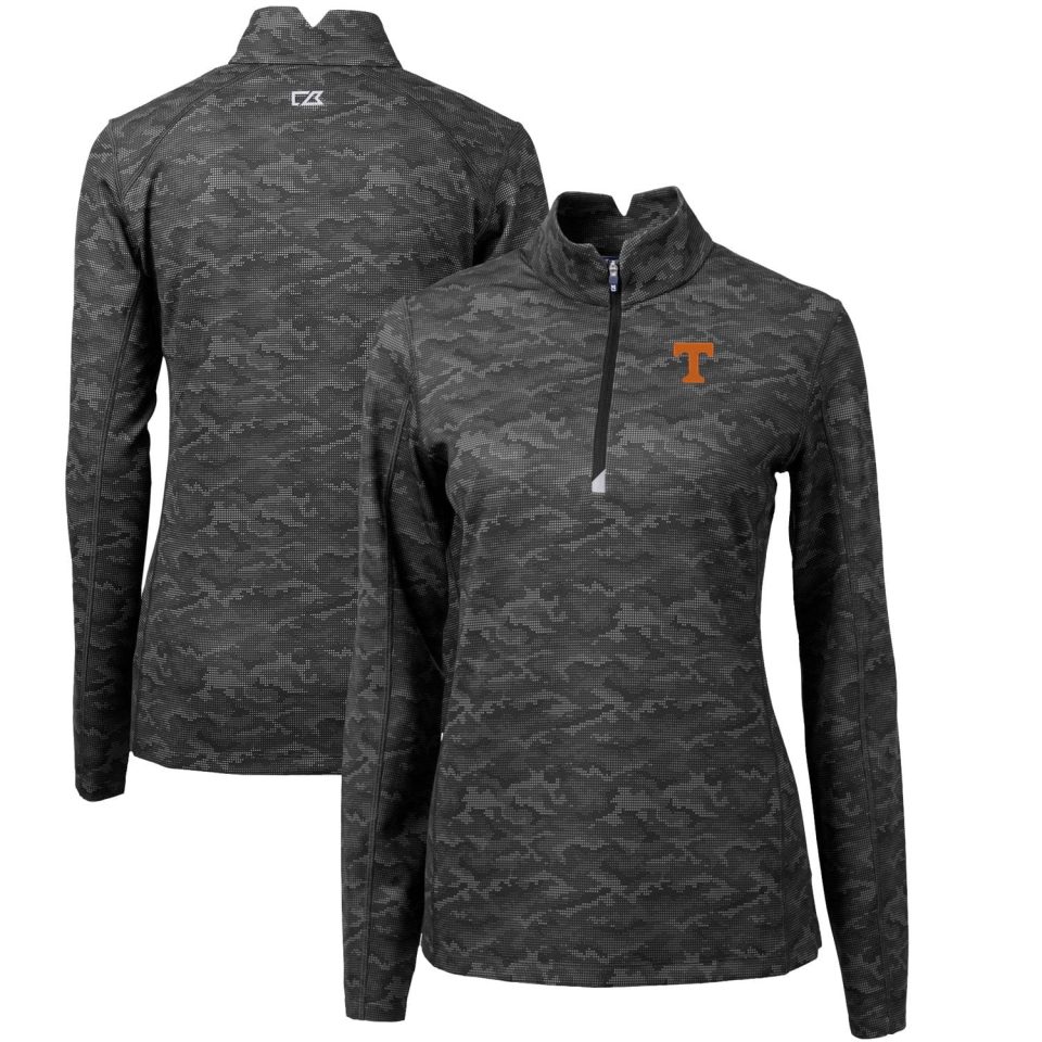 Cast Iron Durable Women's Cutter & Buck Black Tennessee Volunteers Traverse Camo Quarter-Zip Pullover Top