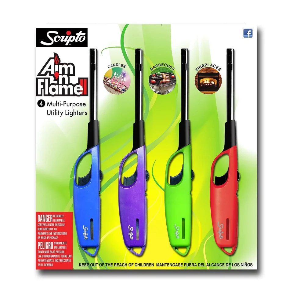 Supreme Glossy AIM 'N Flame Multi-Purpose Lighters, Pack of 4 Visible fuel supply By Scripto