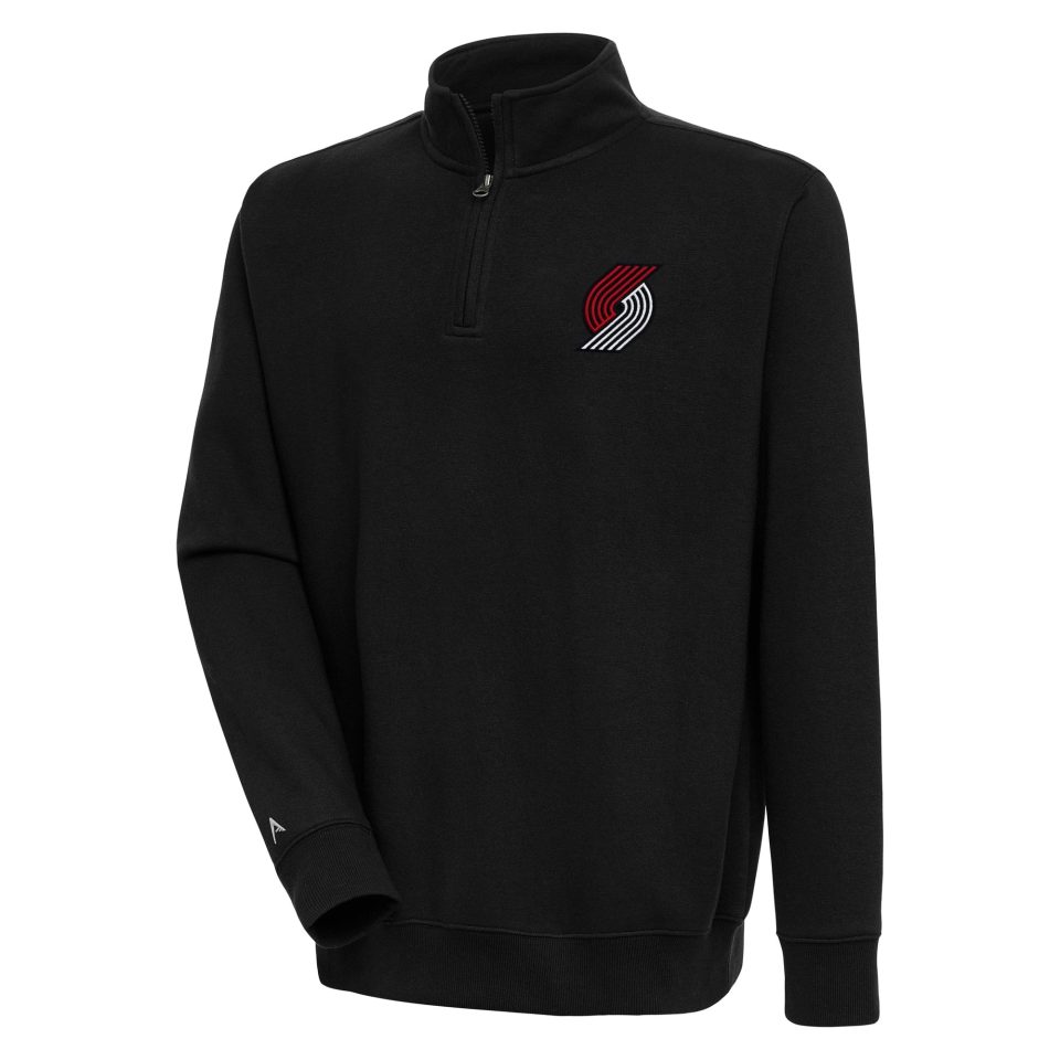 Core Easy-Clean Men's Antigua Black Portland Trail Blazers Victory Quarter-Zip Pullover Top