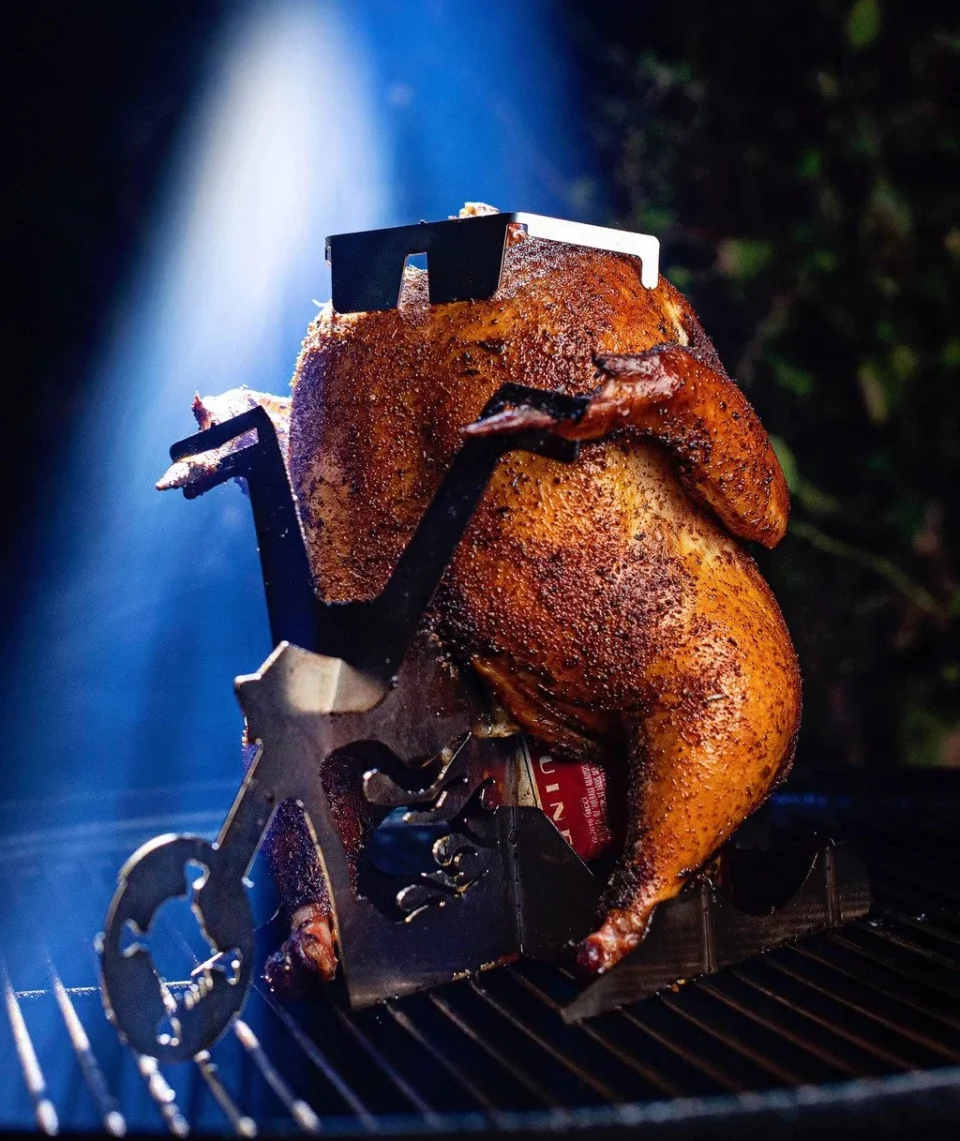 Cast Iron Frosted Flaming Biker Chick BBQ Chicken Stand?