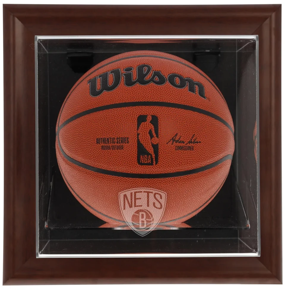 Cleaning NBA Brooklyn Nets Brown Framed Wall-Mounted Basketball Display Case