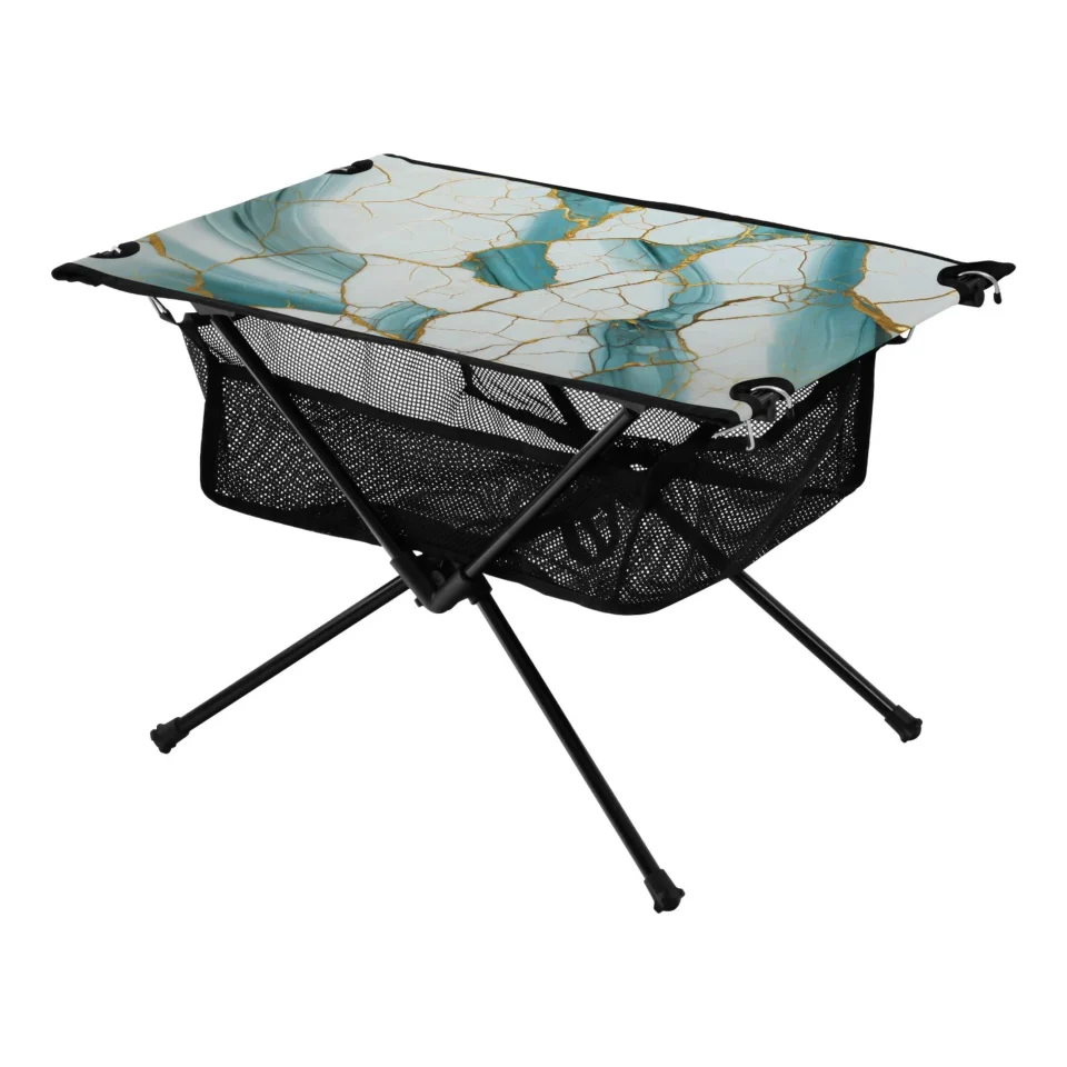 Versatile Upgraded Marble Green Camping Foldable Portable Table Beach Table with Storage Bag Compact Picnic Table for Outdoor Hiking Fishing BBQ