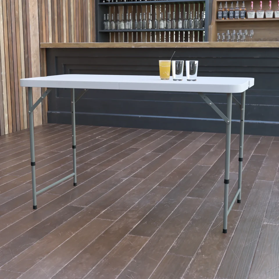 Ceramic Thickened Emma + Oliver 4-Foot Height Adjustable Bi-Fold White Plastic Folding Table w/ Handle