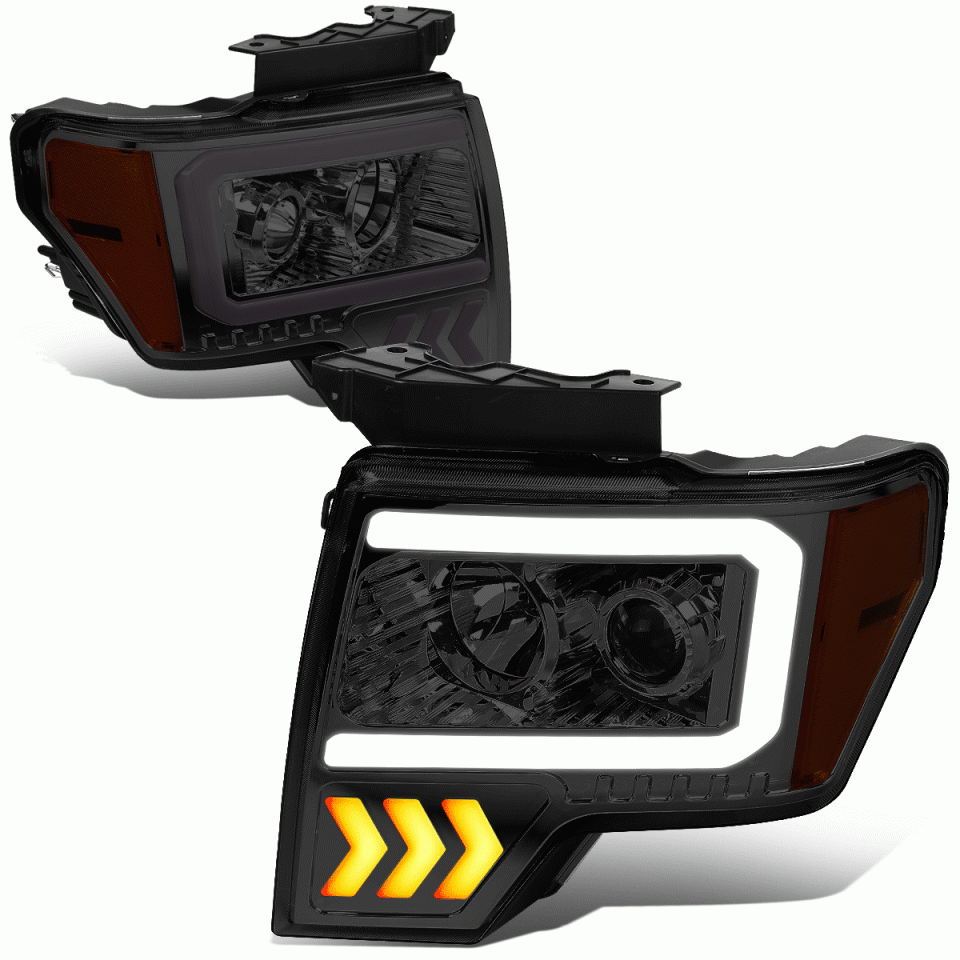 Thickened 2009-2014 d F150 LED DRL Arrow Projector Headlight Lamp Smoked/Amber Side