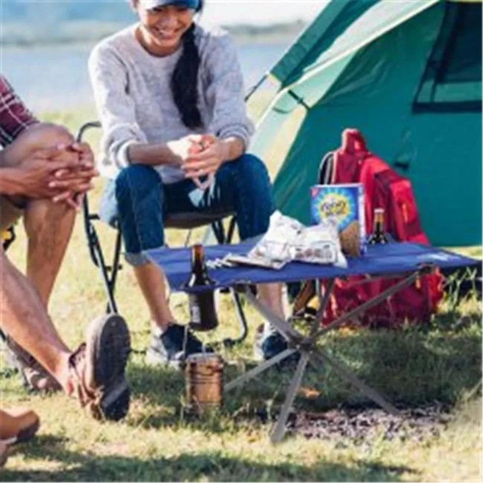 Top-Rated Trademark Outdoor Folding Camp Table with 2 Cupholders & Carrying Bag, Blue