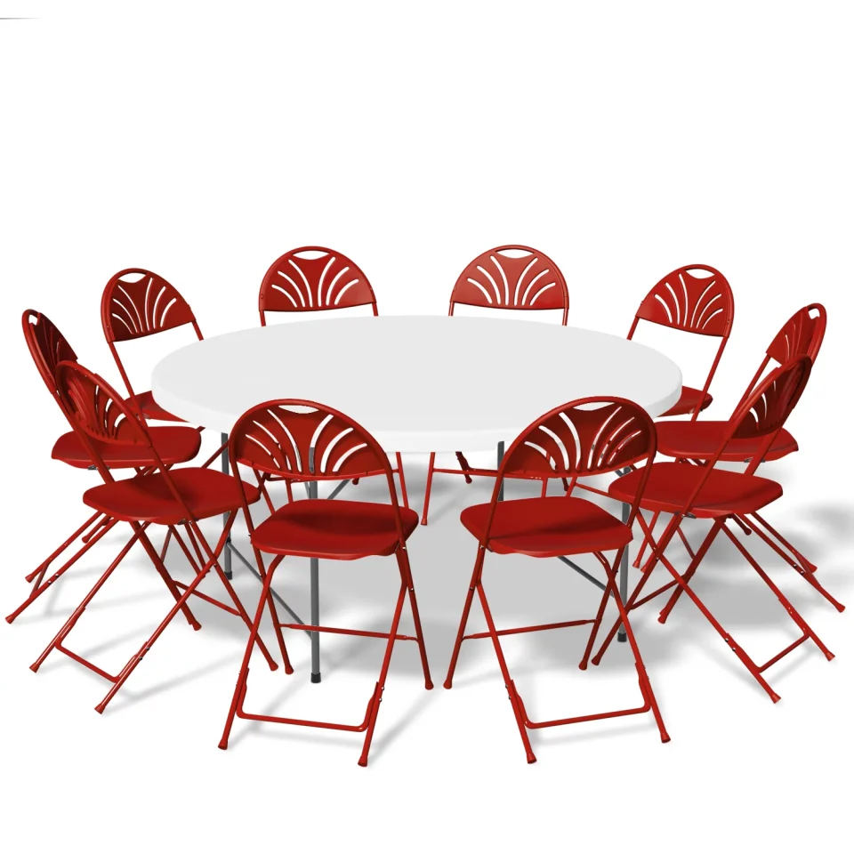 Top-Rated Leak-Proof MoNiBloom 11-Piece Round Folding Dining Table with 10 Chairs Set, 4.5 Ft White Foldable Table w/Handle, Outdoor Picnic Desk