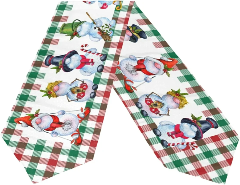 Silicone Value GZHJMY Double Sided Christmas Snowman Long Polyester Table Runner 13 x 90 Inches Christmas Plaid Table Cloth Cover Placemats for Kitchen Dinning Living Holiday Wedding Party Decor