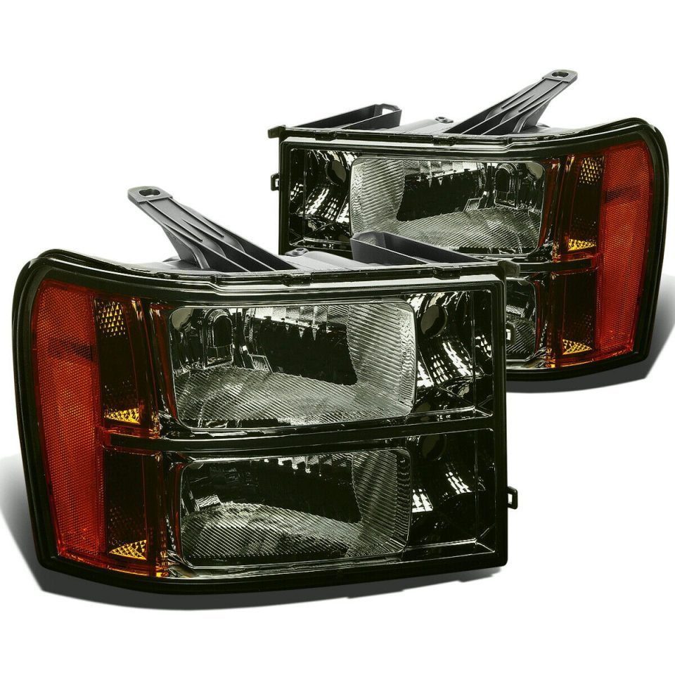 Eco-Friendly 2007-2014 GMC Sierra 1500 2500HD Smoked Housing Amber Corner Headlight Lamps