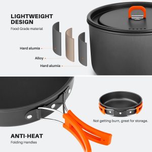 Select Camping Cookware Set. Odoland 18pcs Camping Cookware Large Size Hanging Pot Pan Kettle Set with Plastic Plates Bowls Soup Spoon for Camping