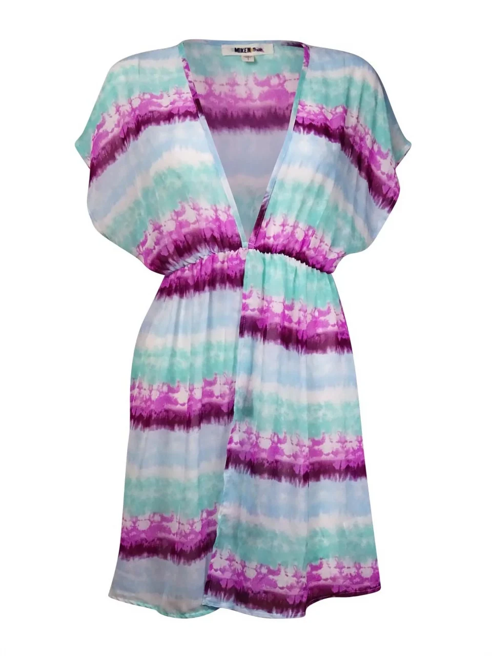 Frosted Durable Miken Women's V-Neck Dolman Tie-Dyed Chiffon Swim Cover (S, Mermaid Blue)
