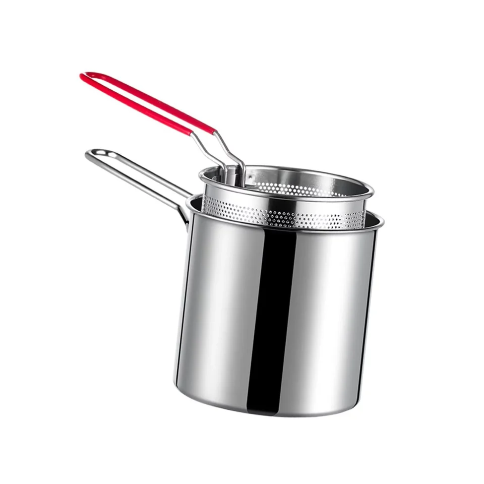Leak-Proof Long-Lasting Deep Fryer Frying Pot with Basket 304 Stainless Steel Saucepan Accessory Versatile Anti Slip Handle Frying Pan for All Types of Fire Sources