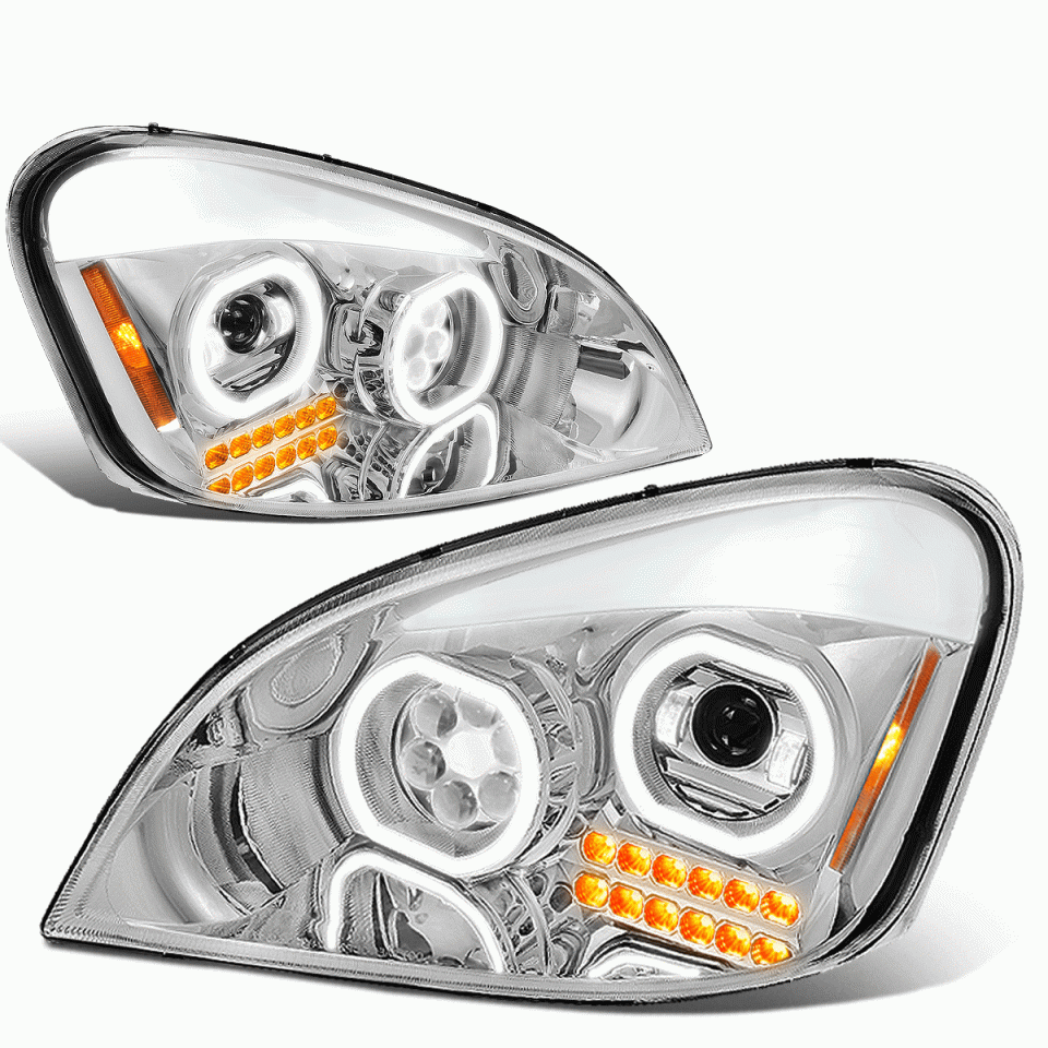 Supreme Kitchen 2008-2017 Freightliner Cascadia Dual LED Projector Headlight Lamps Chrome