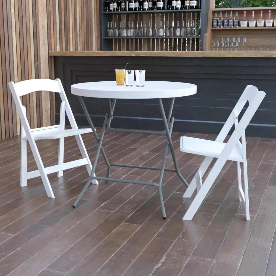 Cast Iron BizChair 2.63-Foot Round Granite White Plastic Folding Table