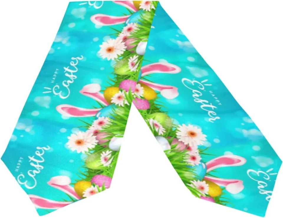 Eco-Friendly Baking Dreamtimes Double Sided Easter Rabbit Ears Eggs Long Polyester Table Runner 13 x 90 Inches, Easter Holiday Table Cloth Cover Placemats for Kitchen Dinning Living Holiday Wedding Party Decor