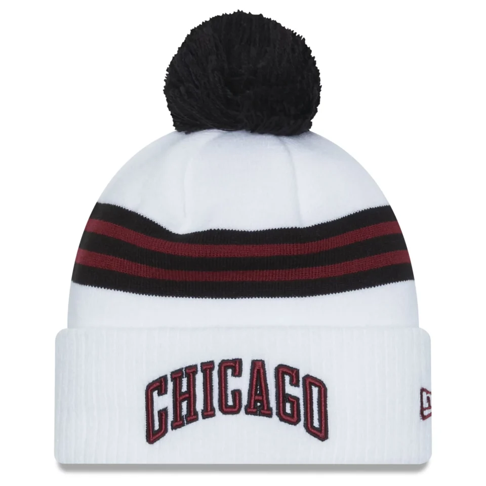 Storage Men's New Era White Chicago Bulls 2022/23 City Edition Official Cuffed Pom Knit Hat - OSFA