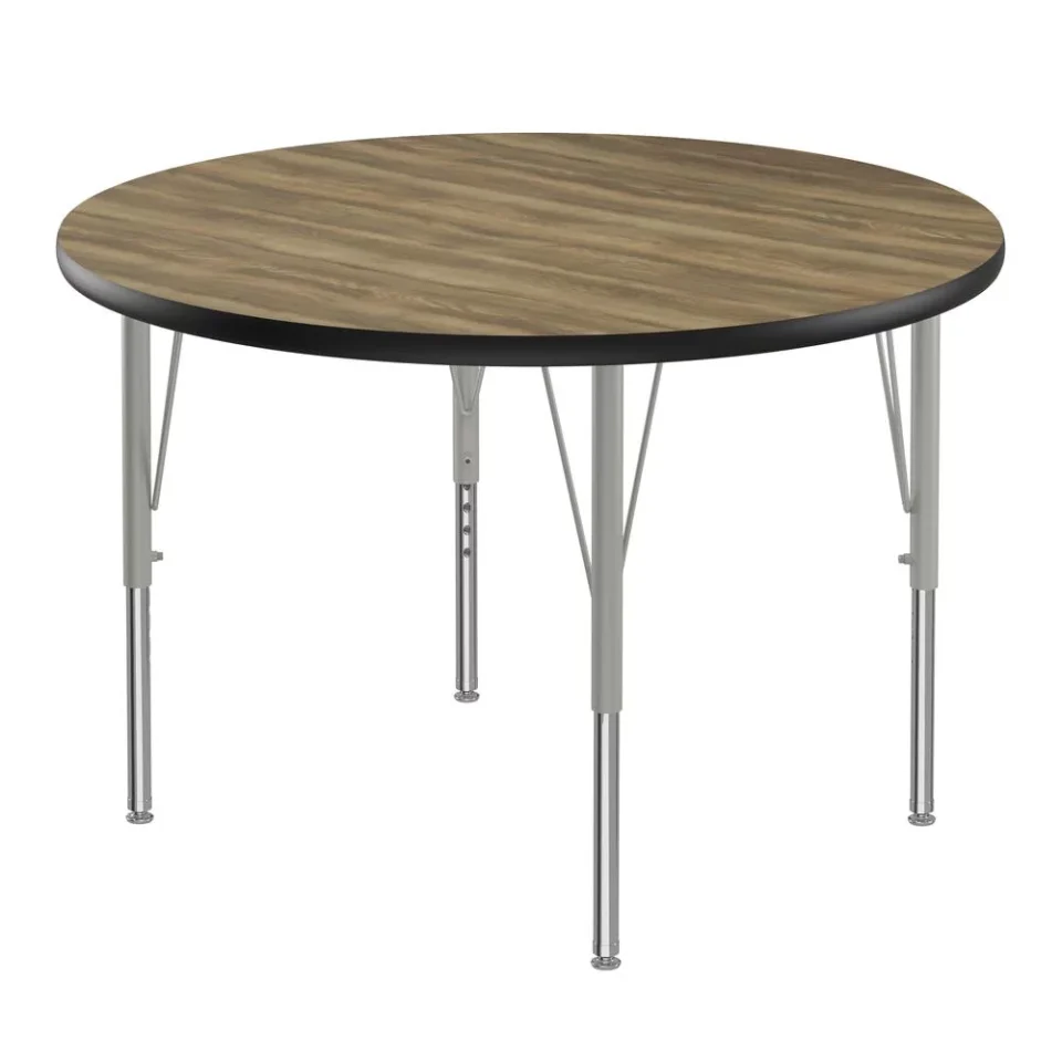 Eco-Friendly Dining Correll Inc. Deluxe High-Pressure Top Activity Tables 42x42 ROUND COLONIAL HICKORY, SILVER MIST